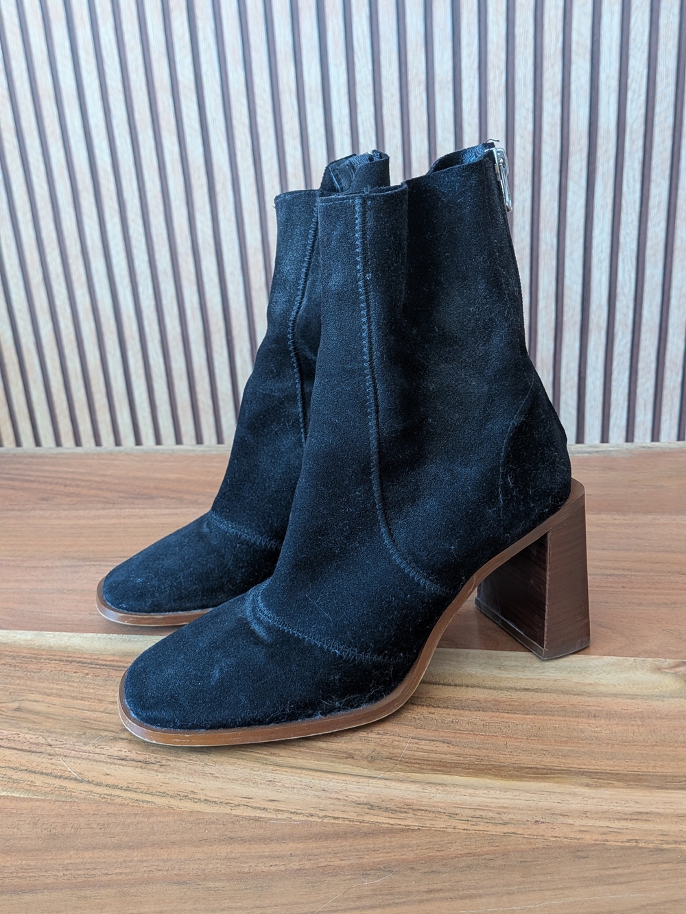 L'INTERVALLE Black Suede Block Heel Ankle Boots